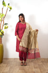 Red silk suit set with contrast dupatta