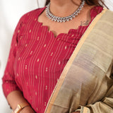 Red silk suit set with contrast dupatta