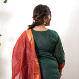 Green kollam chettinad cotton suit set with contrast dupatta