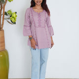 Pink flared embroidered viscose top