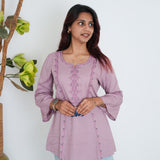 Pink flared embroidered viscose top