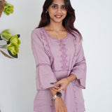 Pink flared embroidered viscose top