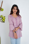 Pink flared embroidered viscose top