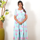 Powder blue pichwai georgette maxi dress