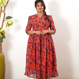 Orange floral georgette maxi dress