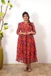 Orange floral georgette maxi dress