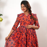 Orange floral georgette maxi dress