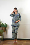 Indigo and beige pure cotton sleep wear