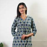 Indigo and beige pure cotton sleep wear