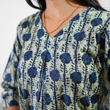 Indigo and beige pure cotton sleep wear