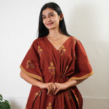 Deep red butta cotton kaftan