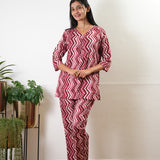 Maroon zig zag pure cotton sleep wear