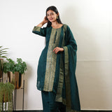 Forest green art silk suit set