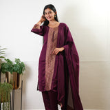 Magenta art silk suit set