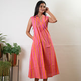 Ira v neck cotton dress - Hot pink (Attached sleeves)