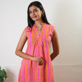 Ira v neck cotton dress - Hot pink (Attached sleeves)