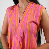 Ira v neck cotton dress - Hot pink (Attached sleeves)