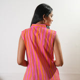 Ira v neck cotton dress - Hot pink (Attached sleeves)