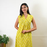 Ira v neck cotton dress - Lime yellow (Attached sleeves)