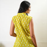 Ira v neck cotton dress - Lime yellow (Attached sleeves)