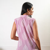 Ira v neck cotton dress - Pink Butta (Attached sleeves)