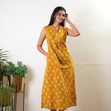 Ira v neck cotton dress - Mustard (Attached sleeves)