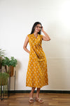 Ira v neck cotton dress - Mustard (Attached sleeves)