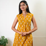 Ira v neck cotton dress - Mustard (Attached sleeves)