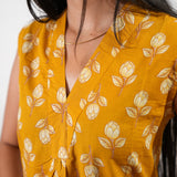 Ira v neck cotton dress - Mustard (Attached sleeves)
