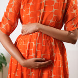 Tangerine georgette maternity nursing maxi dress
