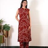 Red viscose co-ords set(attached sleeves)