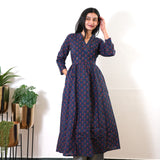 Royal blue v neck anarkali cotton kurta