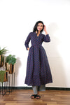 Royal blue v neck anarkali cotton kurta