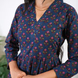 Royal blue v neck anarkali cotton kurta