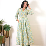 Pastel green v neck anarkali cotton kurta