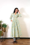 Pastel green v neck anarkali cotton kurta