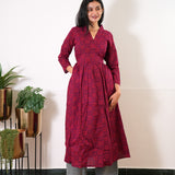 Red v neck anarkali cotton kurta