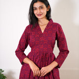 Red v neck anarkali cotton kurta