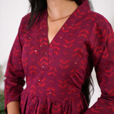 Red v neck anarkali cotton kurta