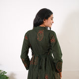 Forest green v neck anarkali cotton kurta