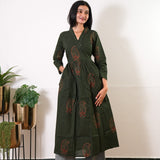 Forest green v neck anarkali cotton kurta