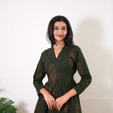Forest green v neck anarkali cotton kurta