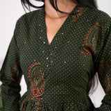 Forest green v neck anarkali cotton kurta