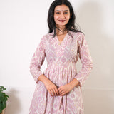 Lavender v neck cotton anarkali  kurta