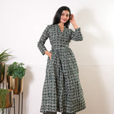 Olive green v neck anarkali cotton kurta