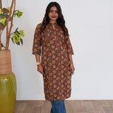 Maroon ajrakh printed mandarin collar cotton kurti