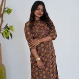 Maroon ajrakh printed mandarin collar cotton kurti