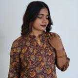 Maroon ajrakh printed mandarin collar cotton kurti