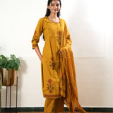 Mustard dhabu cotton suit set