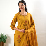 Mustard dhabu cotton suit set